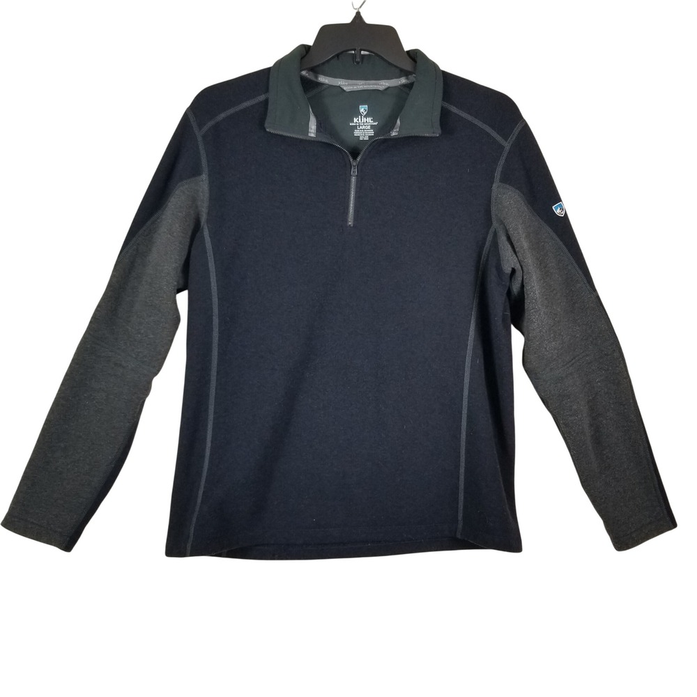 Kuhl Revel 1/4 Zip Sweater Mens Large Black Charcoal Fleece Lined Pullover